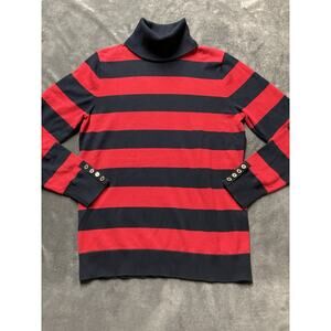 Tommy Hilfiger Turtleneck Sweater Woman’s Sz XS Red Navy Blue Stripes Americana